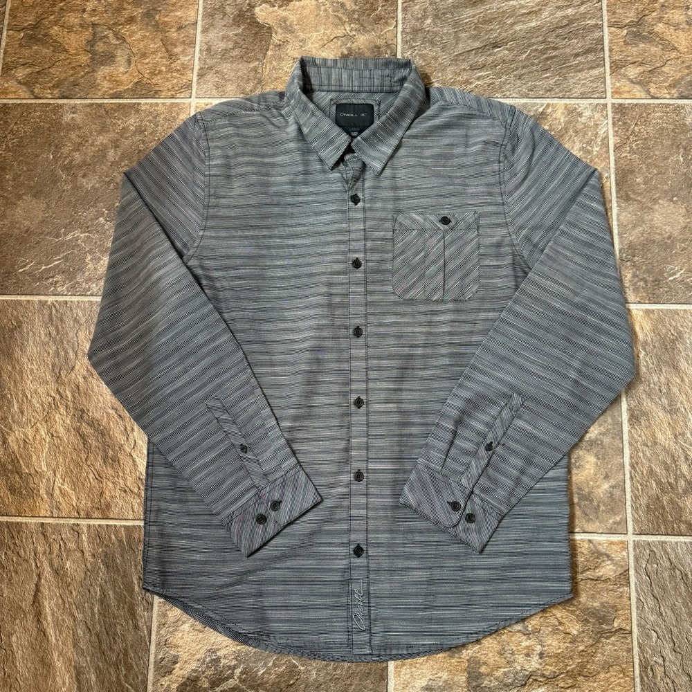 Oneill Shirt Mens Navy Striped Pattern LS Button Up Shirt - Large EUC